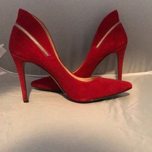 Nine West red suede pumps